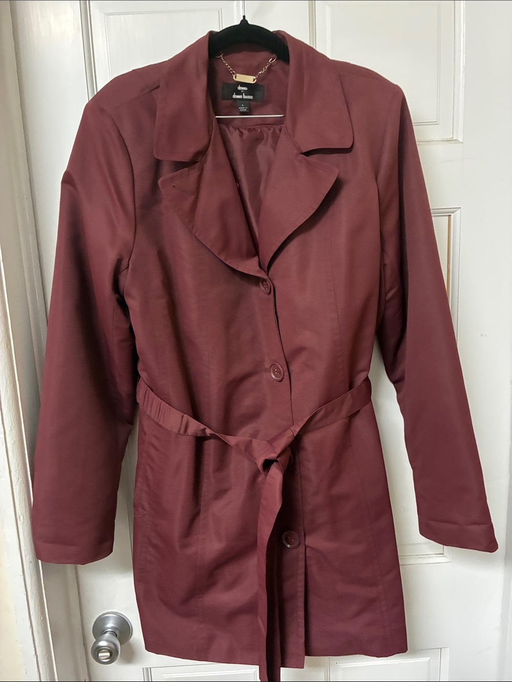 Dennis Basso Belted Wine-Red Trench Coat